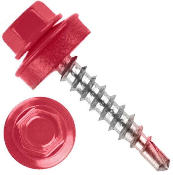 Саморез кровельный со сверлом 4,8х25 RAL 3018 клубнично-красный - фото